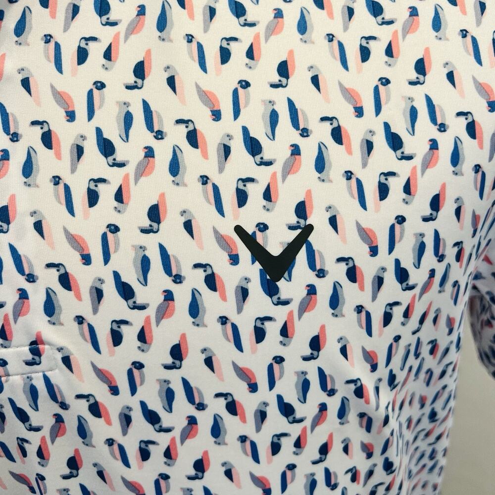 Callaway Men’s Golf Shirt Polo White Blue Pink Birds Size S Opti Dri NWT (A0130) - Picture 4 of 6